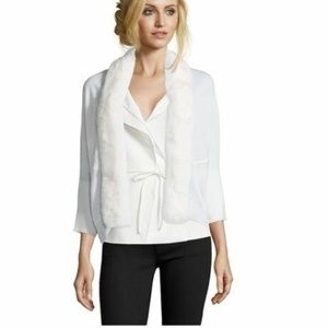 NWT Hayden  Rabbit Fur Trimmed Cashmere Rib Knit Ivory (White) size 1